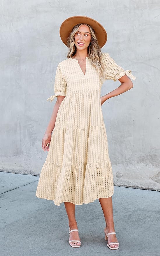 ECOWISH Gingham Midi Dress