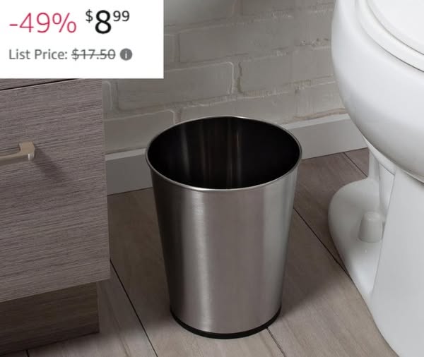 Bath Bliss 5 Liter Stainless Steel Small Wastebasket