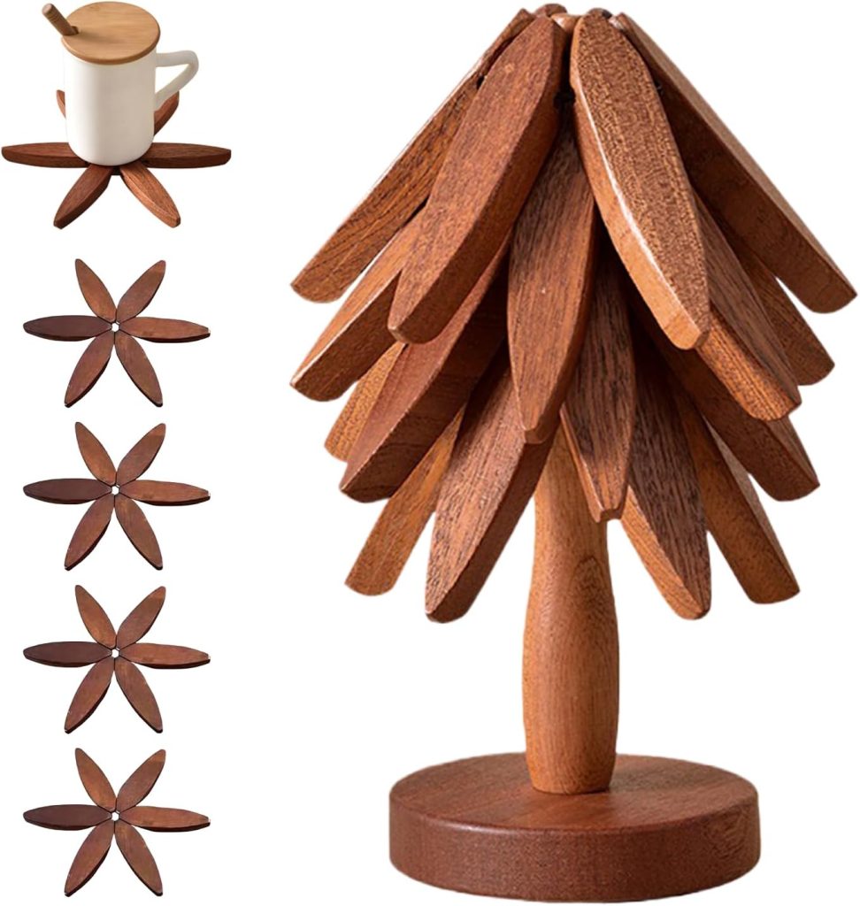 Tree Shaped Wooden Trivet Set