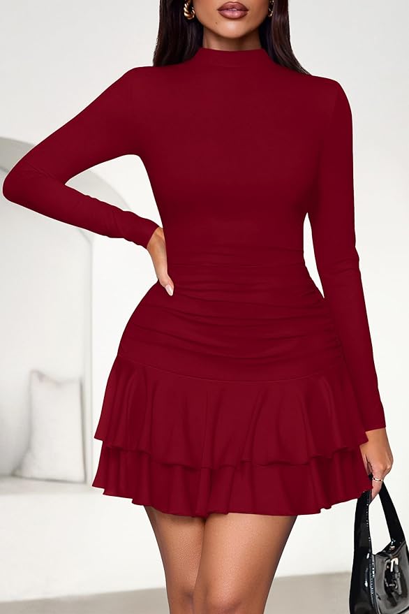 PrettyGarden Mock Neck Mini Dress!