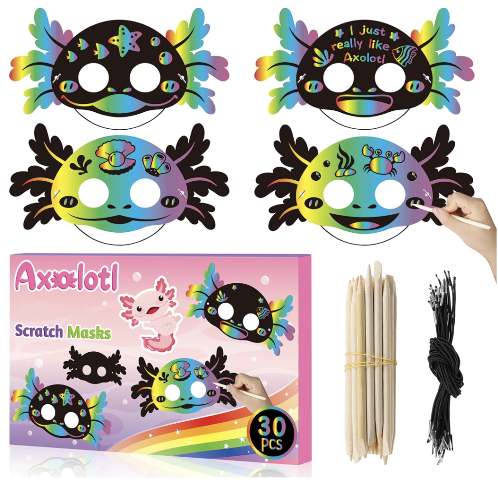 30pcs Axolotl Scratch Mask Gift Set