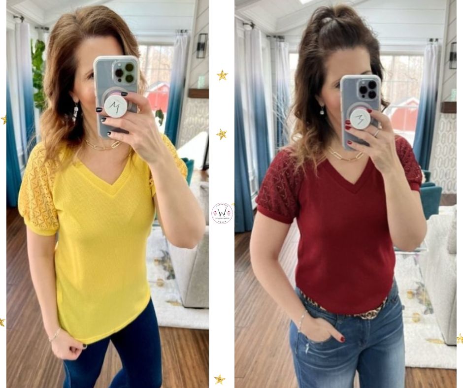 MIHOLL V-neck lace short sleeve top!