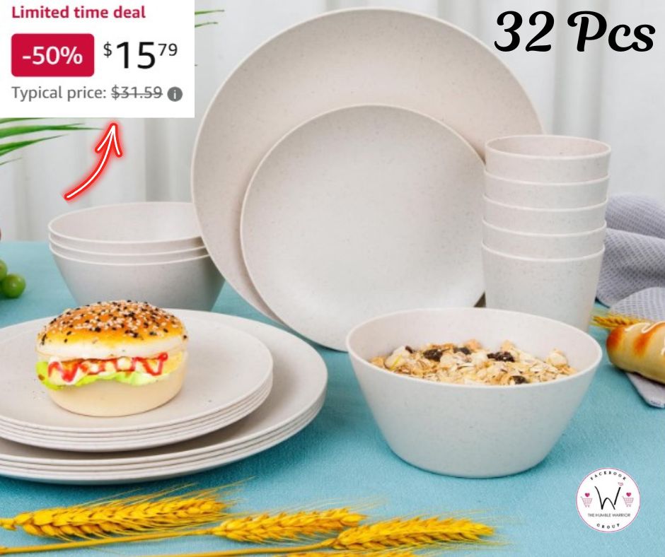 32 Pcs Wheat Straw Dinnerware Set!