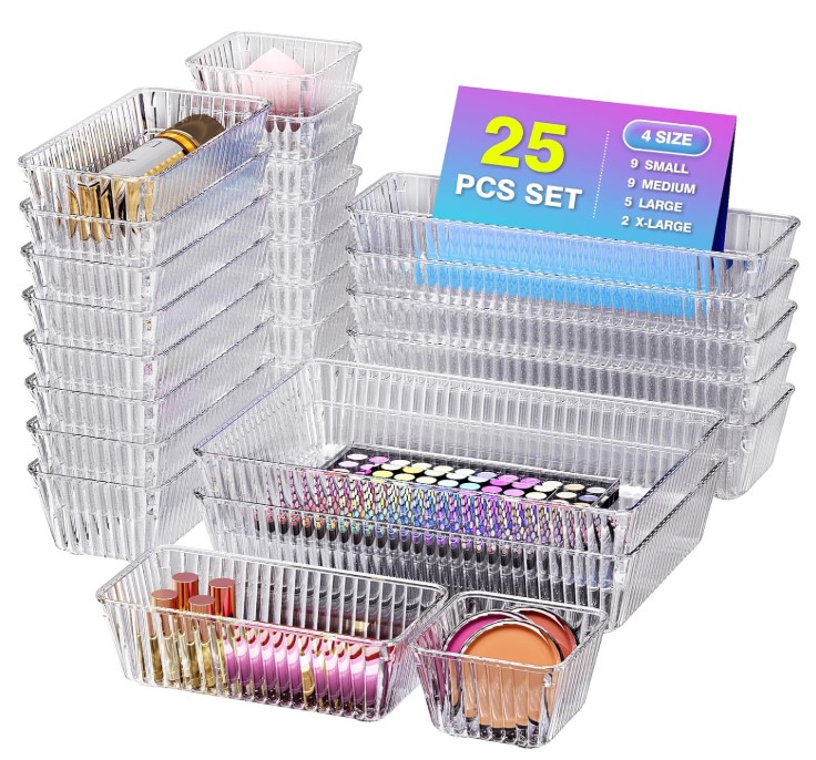 25 Pcs Clear Plastic Drawer Organizer Set!