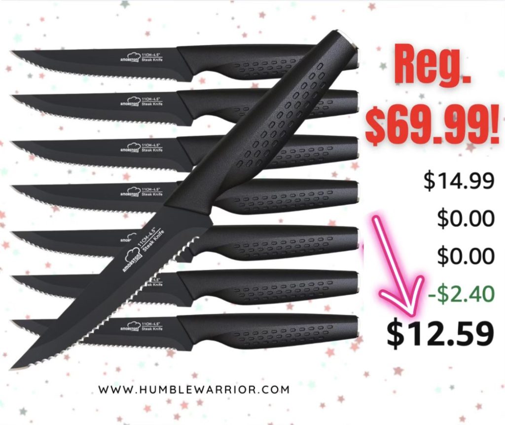 set of 8 stainless steel serrated knives