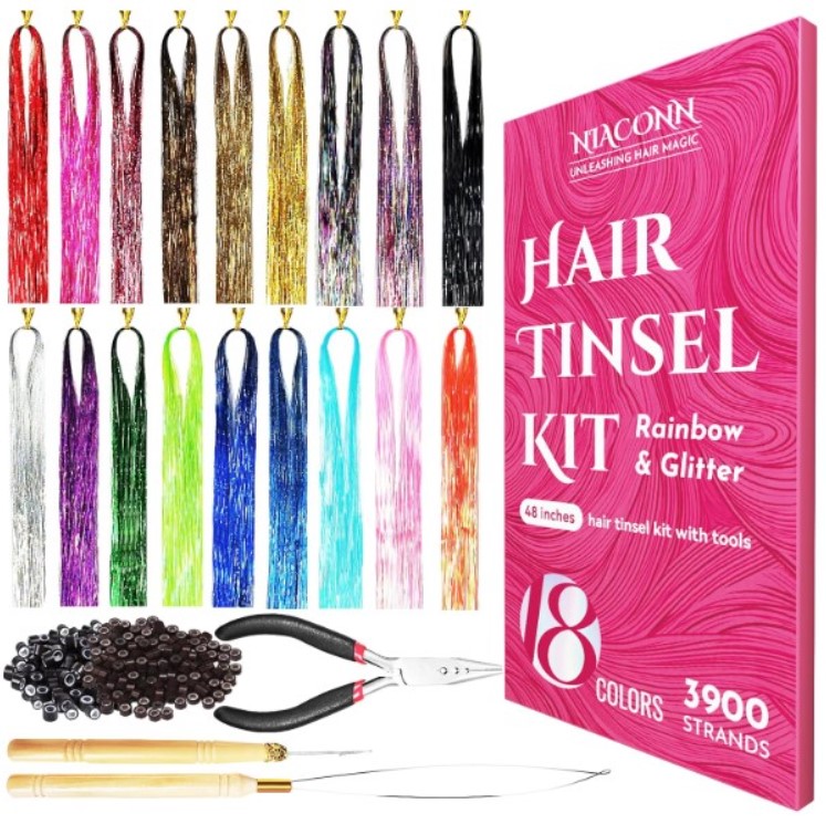 18 Color Glittery Tinsel Fairy Hair Extension Kit!