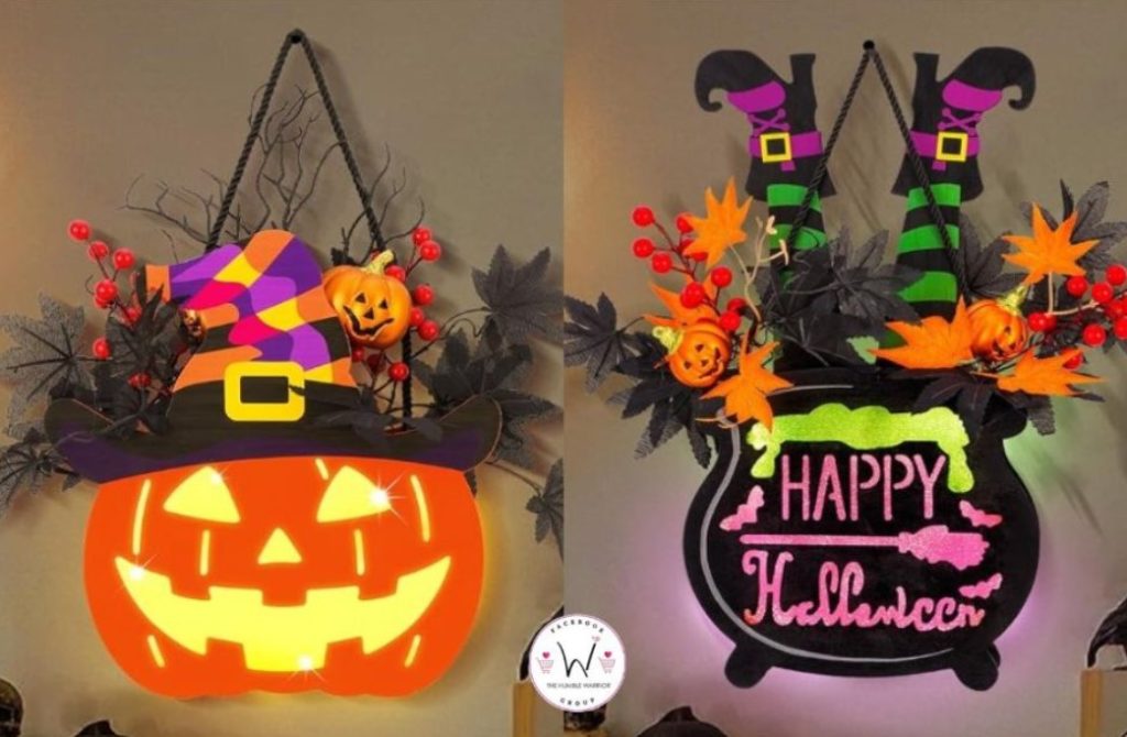 Lighted Halloween Battery-Operated Door Decor with Timer!