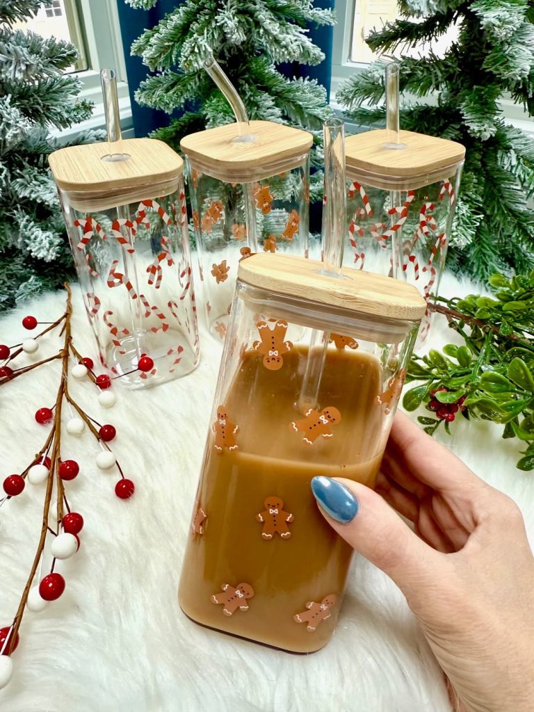 Holiday Time Gingerbread Man & Candy Cane Glass Sippers