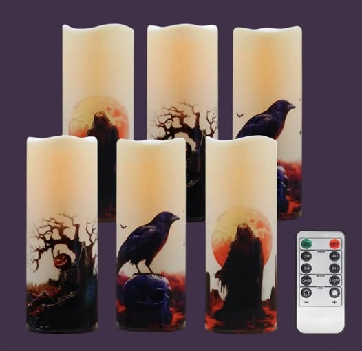 set of six flameless holiday candles