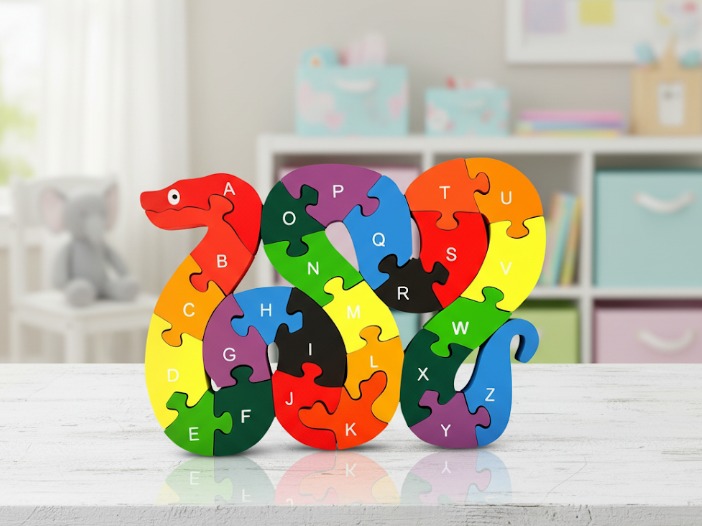 LovesTown Montessori Snake Wooden Alphabet Puzzle