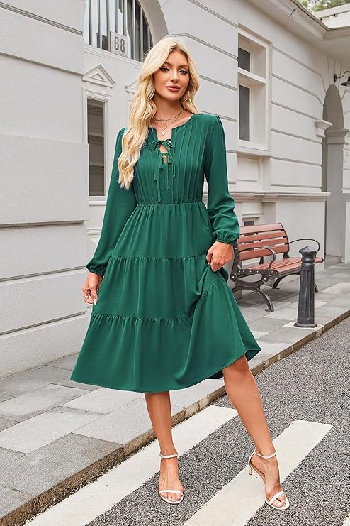 ECOWISH tie-front pleated midi dress