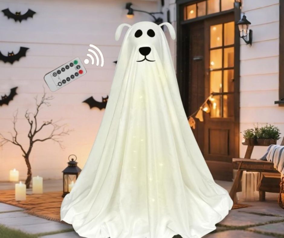 Halloween Light-Up Freestanding Spooky Ghost Dog with Remote!