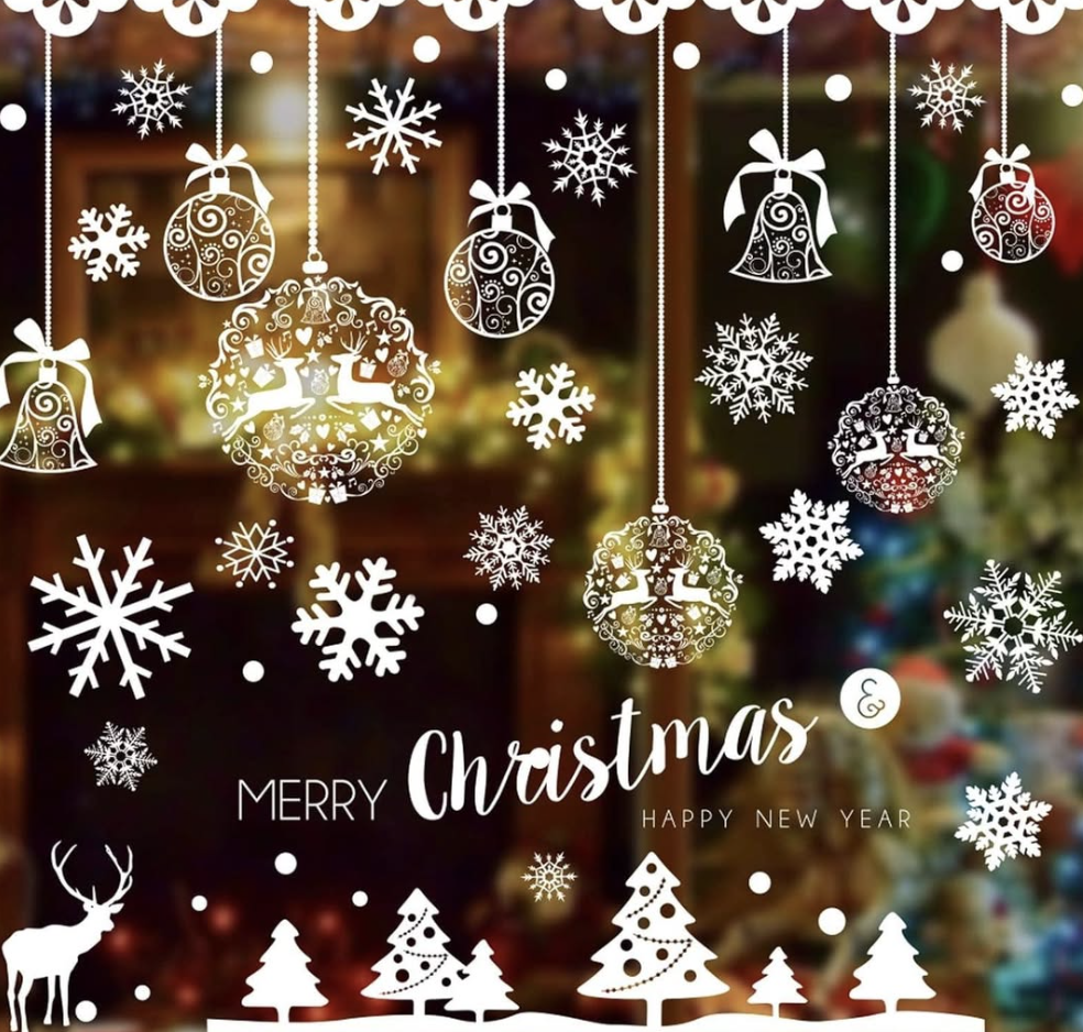 275-piece set of Christmas snowflake window clings