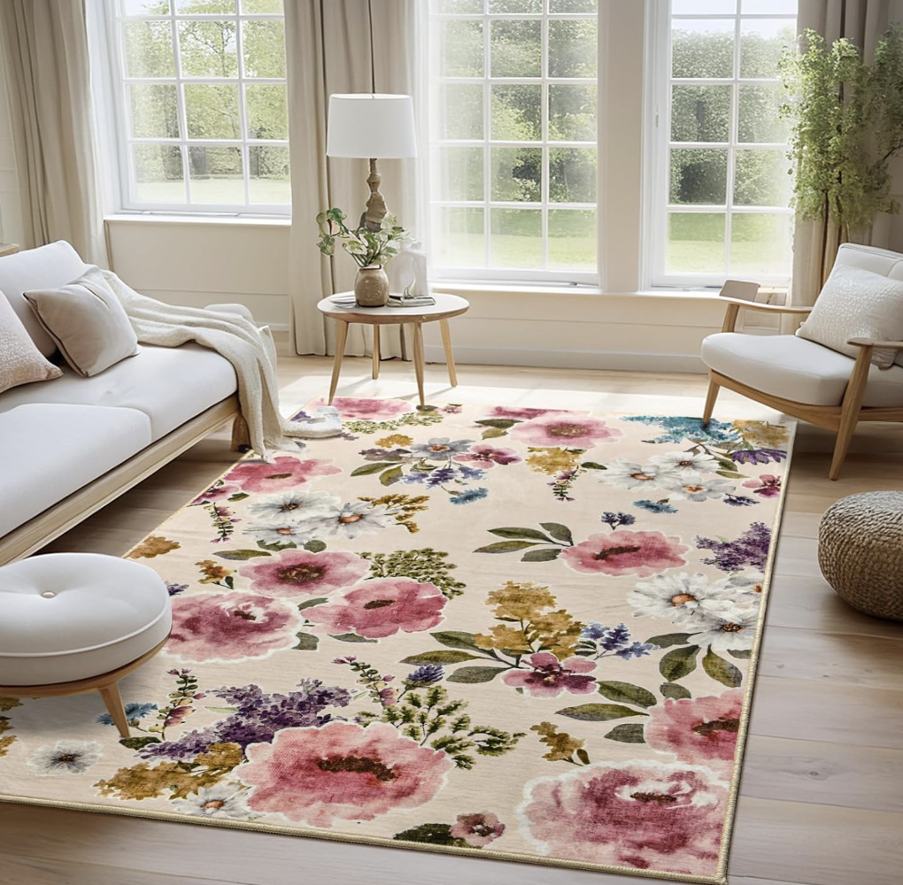 Comeet floral washable 3×5 low pile rug
