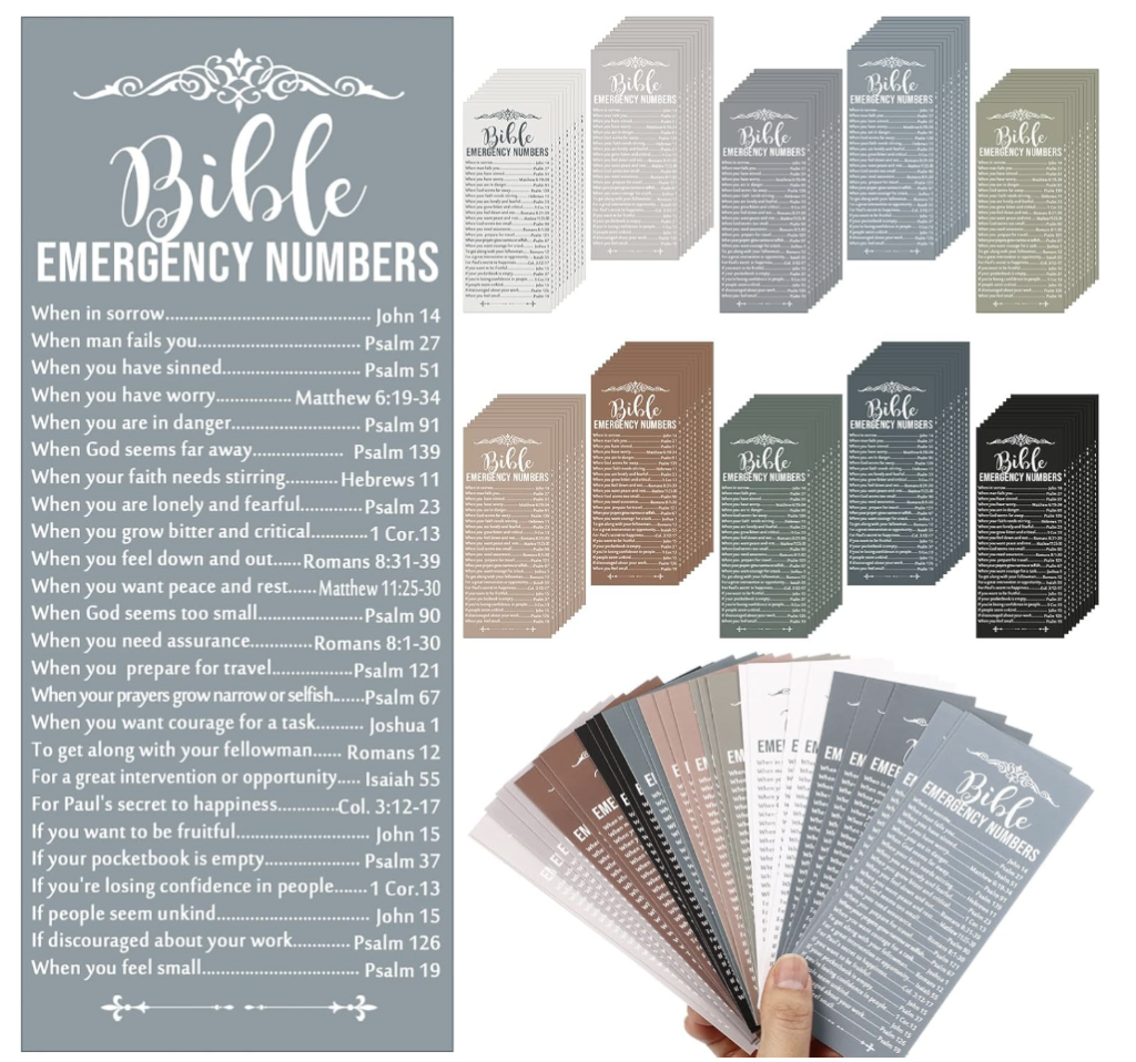 100-pack of Christian “Bible Emergency Numbers” bookmarks