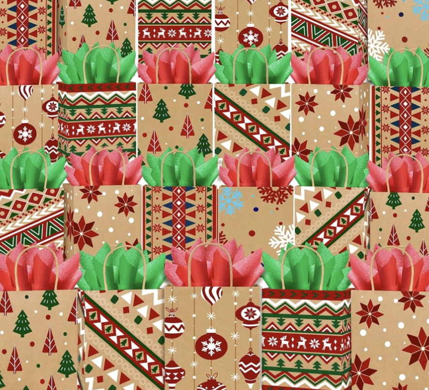 24-pack of medium Christmas kraft gift bags