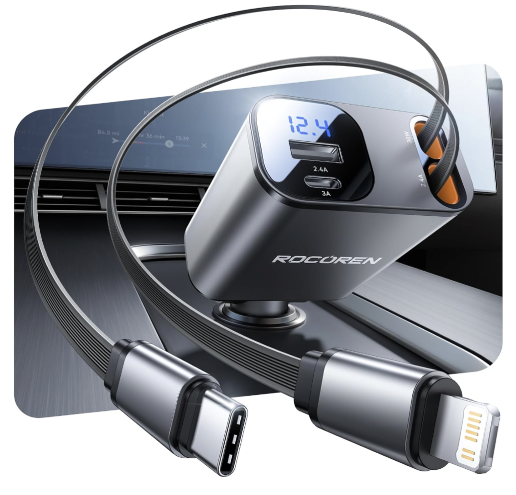 Rocoren 4-in-1 retractable car charger