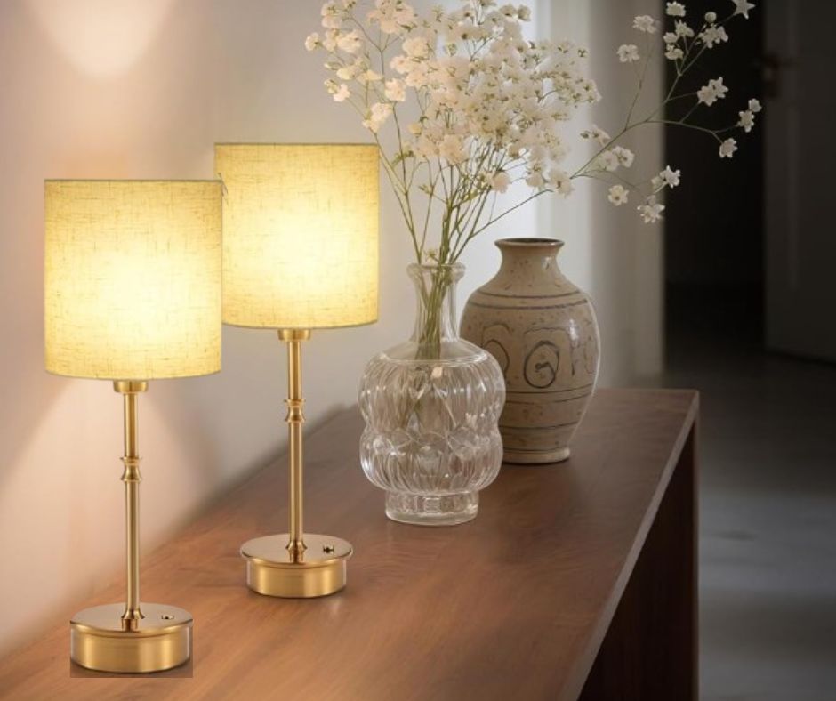 Set of 2 Cordless Table Lamps with Linen Shade!