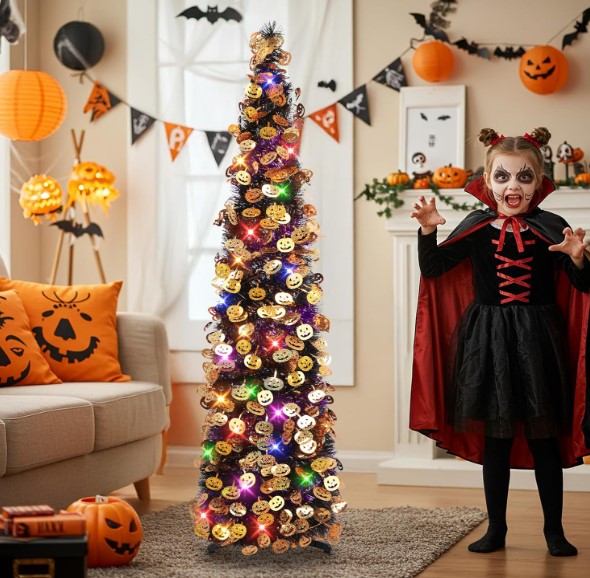 Halloween Pop Up Battery Operated Pre-lit Tinsel Tree!
