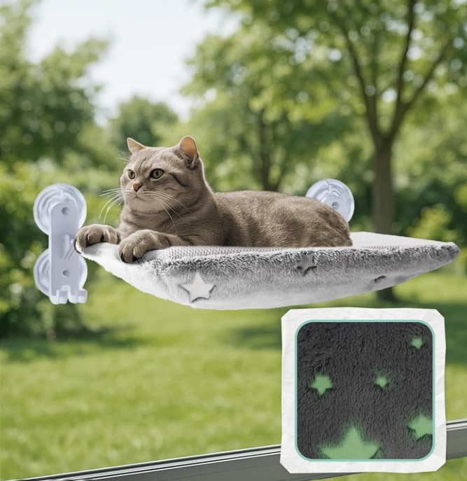 Glow in The Dark Cat Window Perch & Elevated Cat Hammock!