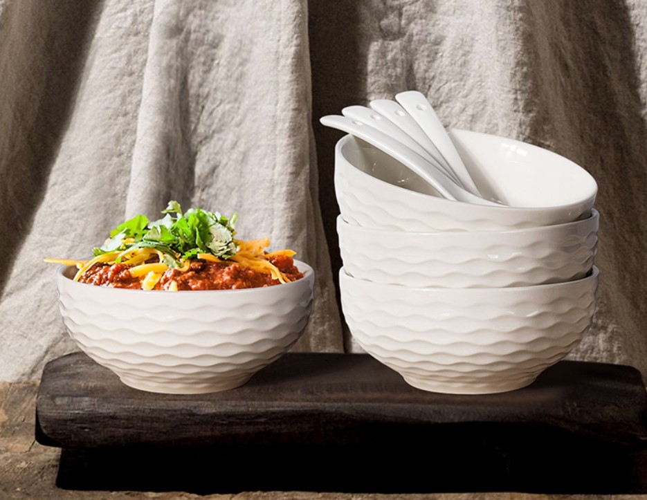 Artena Set of 4 White Ceramic Soup Bowls and Spoons Set!
