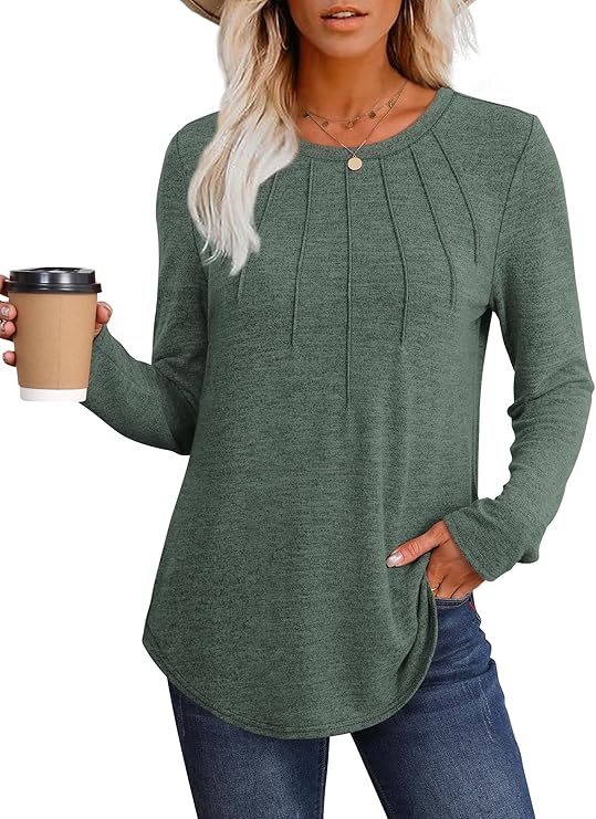 Wiholl Long Sleeve Pleated Tops