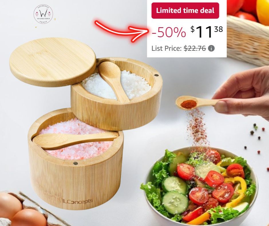 2-Tier Bamboo Salt Container with Swivel Magnetic Lid!