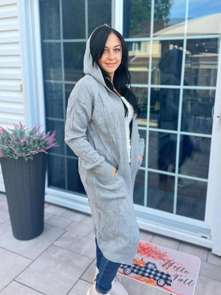 Hooded long cable knit cardigan!