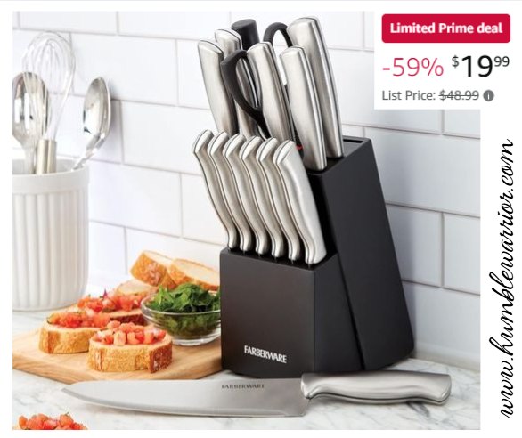Farberware 15-Piece High-Carbon Stamped Stainless Steel Kitchen Knife Set