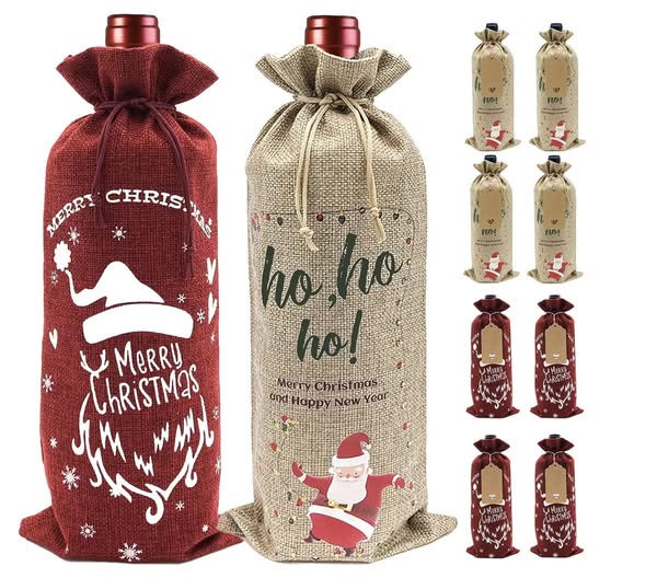 10Pcs Christmas Burlap Wine Gift Bags