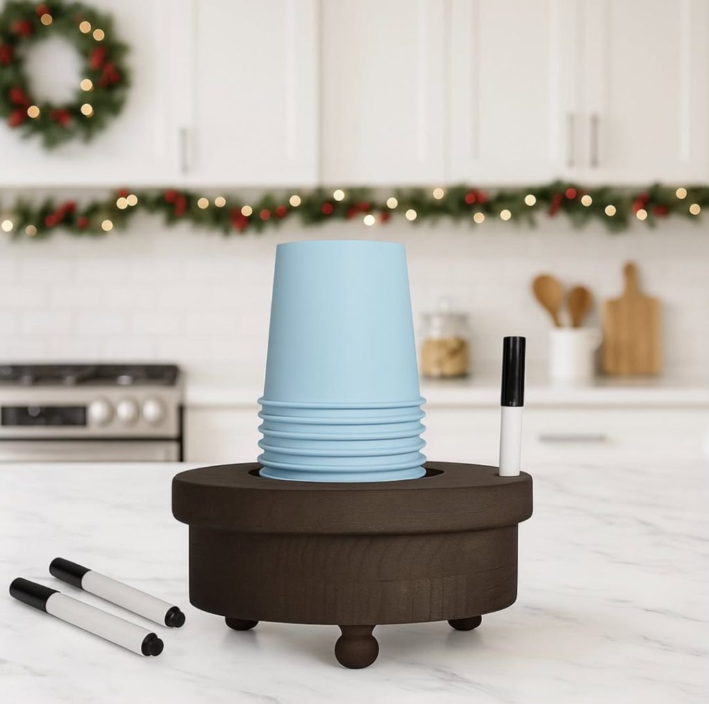Wooden Cup Holder with Marker Slot