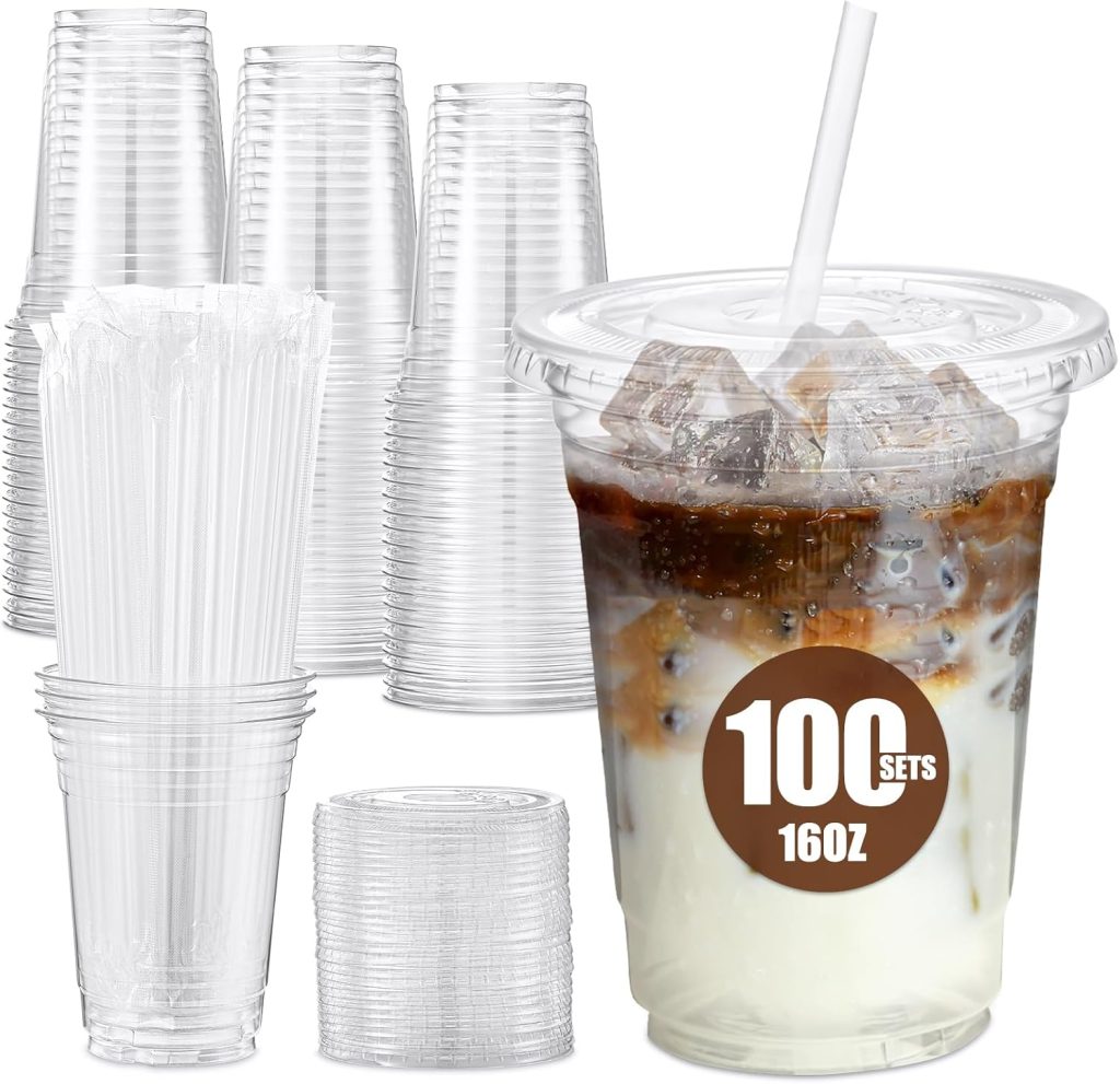 100-pack cups with lids and straws