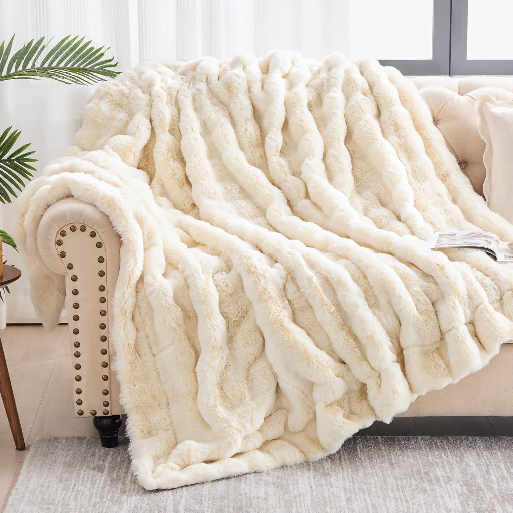 luxury fluffy faux fur bubble throw blanket