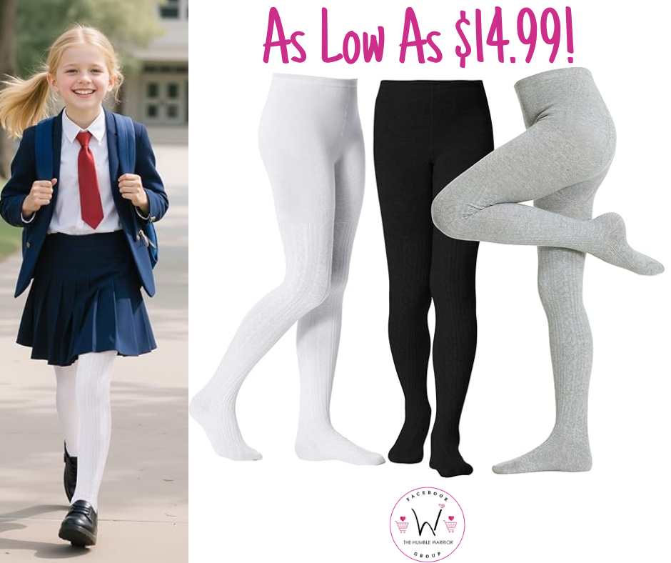 3-Pack Girls’ Cable Knit Cotton Tights