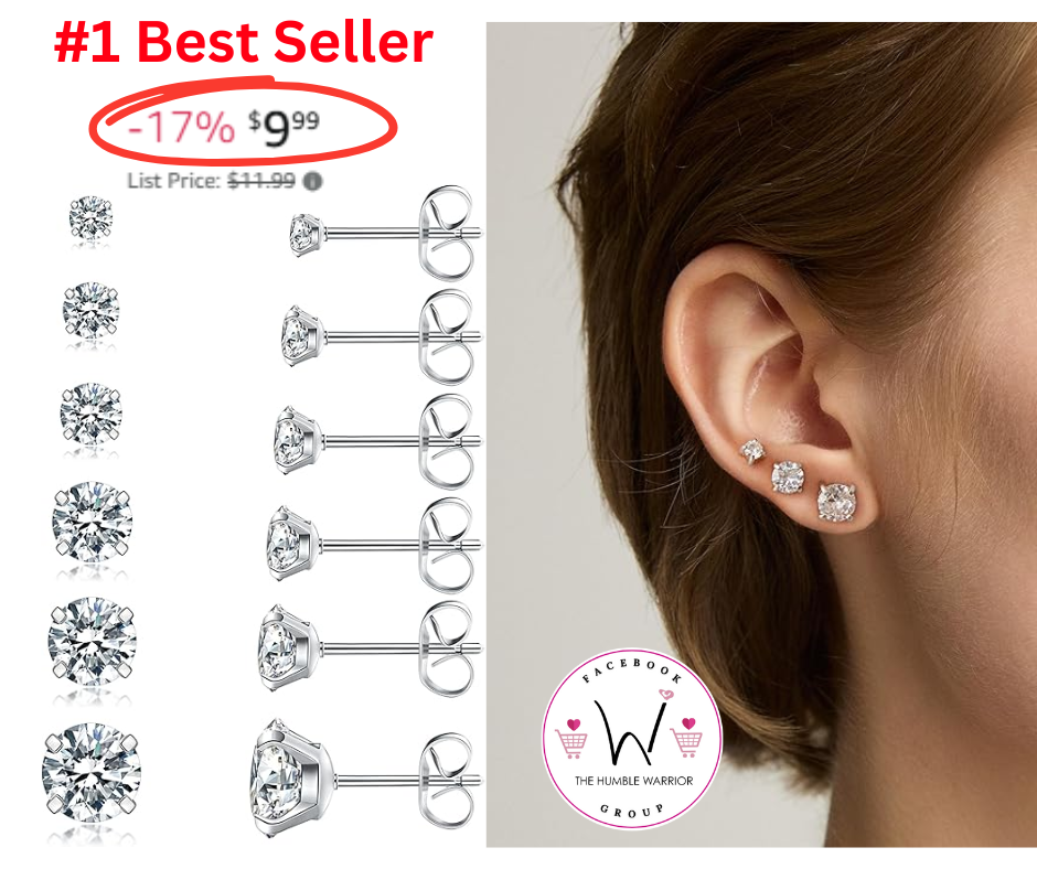6-Pair Cubic Zirconia Stud Earrings Set