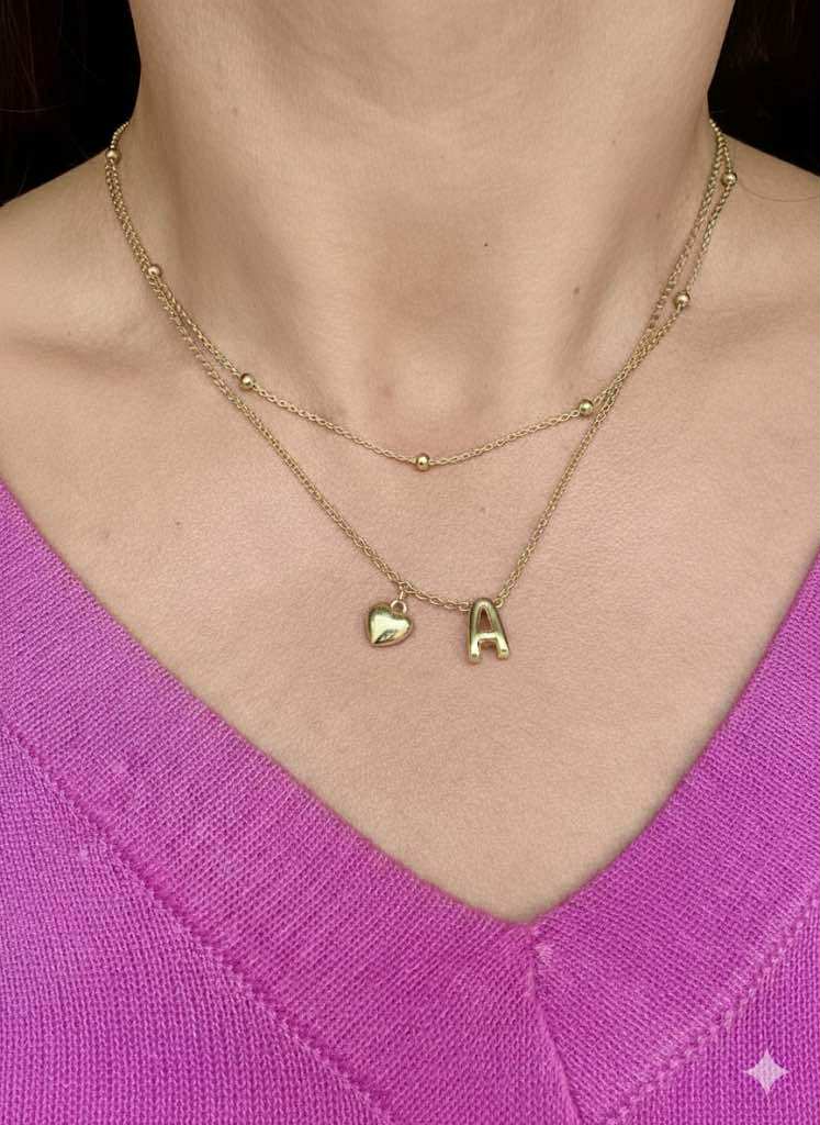 14k Gold plated layered bubble letter initial necklace!