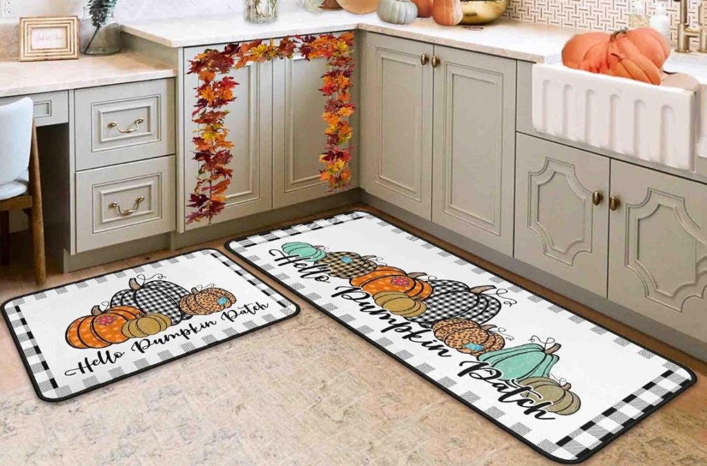 2 Pcs Fall Hello Pumpkin Patch Kitchen Mat Set!