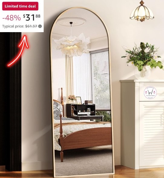 58″x18″ Arched Full Length Gold Mirror with Stand!