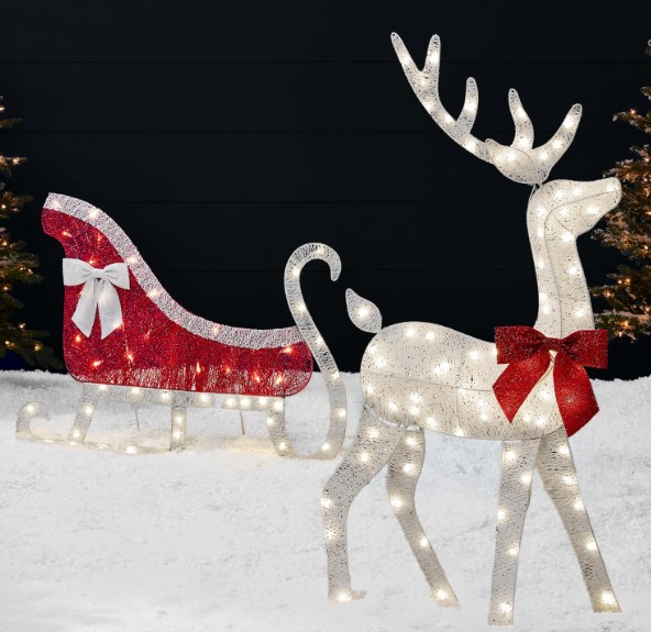 Christmas 4ft Lighted 2D Reindeer & Sleigh Set!