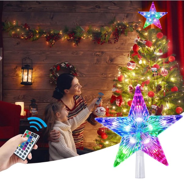 Christmas Battery-Powered Color-Changing Tree Topper Light with Remote!
