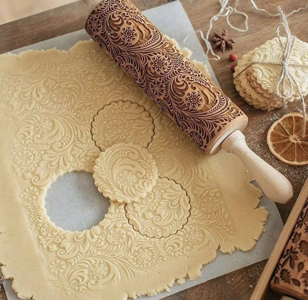 embossed wooden rolling pin