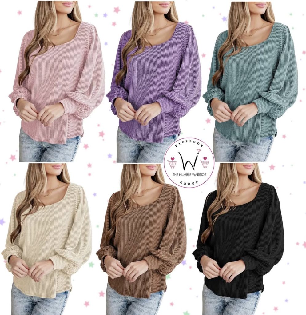 Dokotoo square neck puff sleeve ribbed top