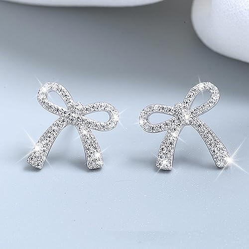 Silver Bow Rhinestone Earrings