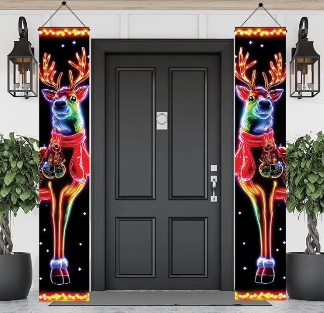 2 Pcs Christmas Neon Reindeer Porch Banners with LED Lights!