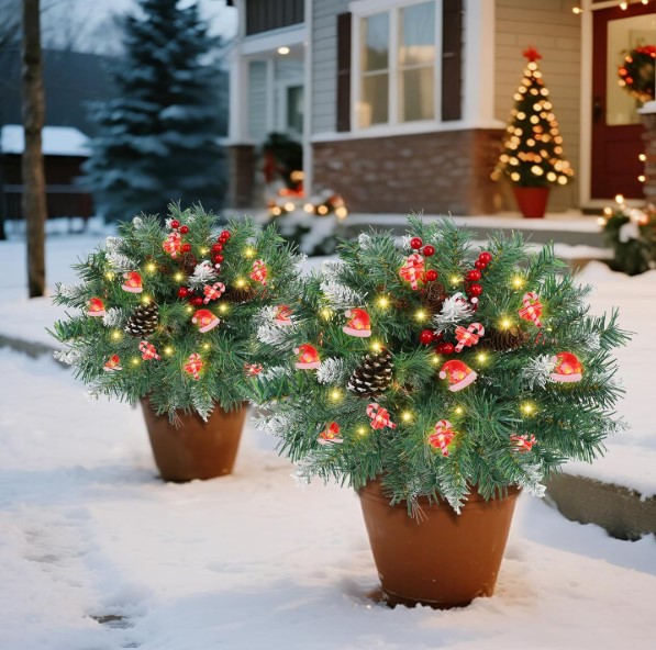 2 Pack Pre-lit Artificial Christmas Tree Urn Fillers with Stake!
