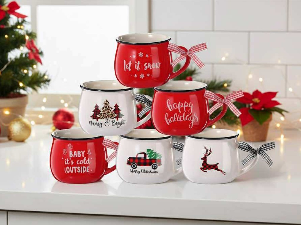 Set of 6 Christmas Ceramic Coffee Mugs!