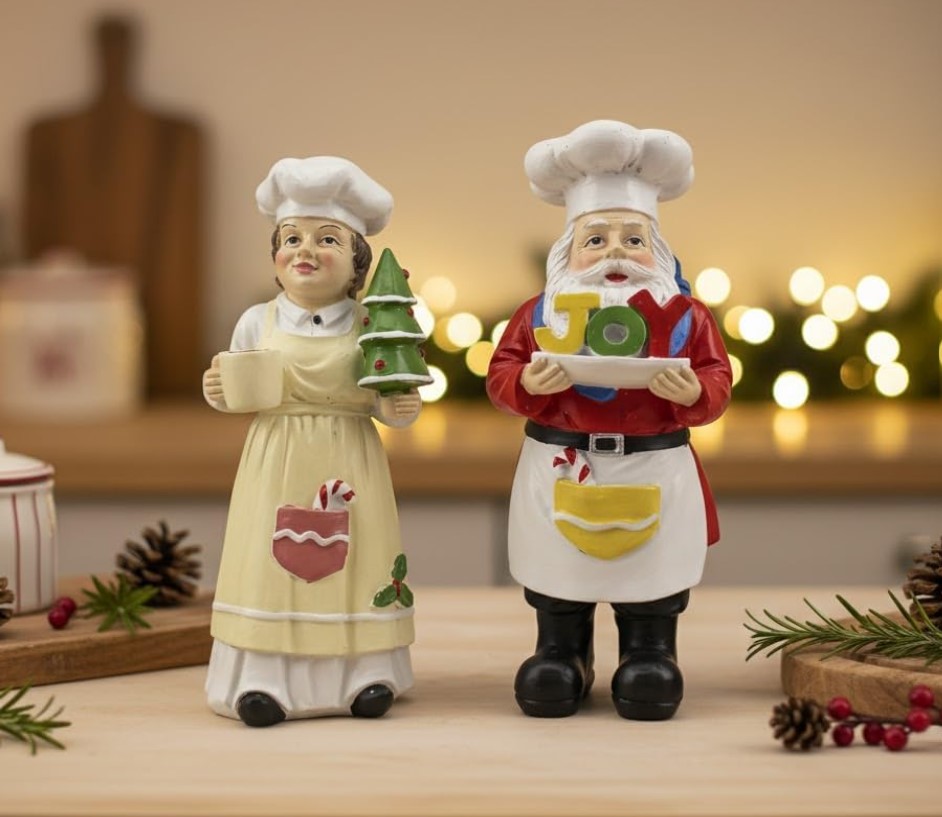 Set of 2 iStatue Chef Santa & Mrs. Claus Christmas Figurines!