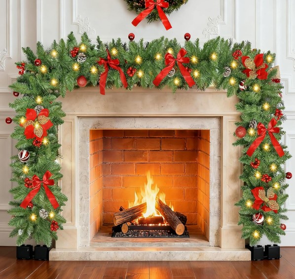 Christmas 9Ft Artificial Garland with lights and decorations!