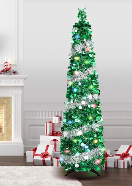 Pop Up Battery Operated Pre-lit Christmas Tinsel Tree!