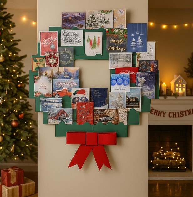 Christmas Jumbo Wreath Card Holder Display Wall Decor!